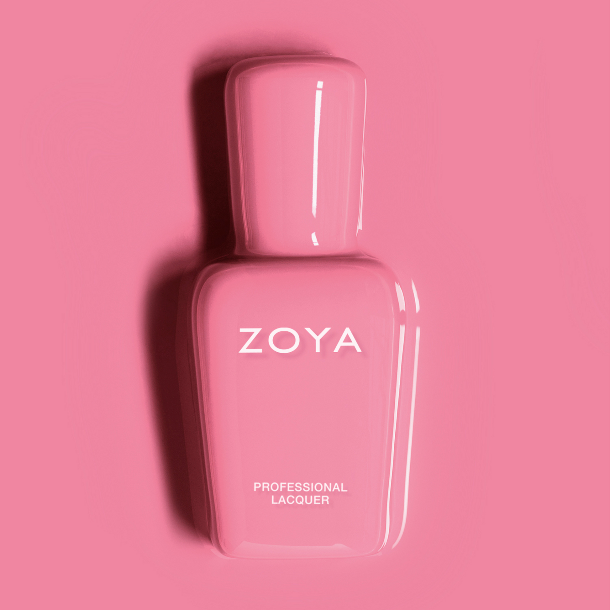 Zoya Palmer nail polish bottle with vibrant pink shade, displayed on a neutral background, showcasing the Zoya brand.