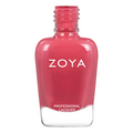 Close-up of Zoya Polly nail polish bottle with vibrant blue shade and clear branding on a white background.