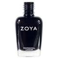 Zoya Raven nail polish bottle with dark, glossy black color and sleek packaging, showcasing the Zoya brand.
