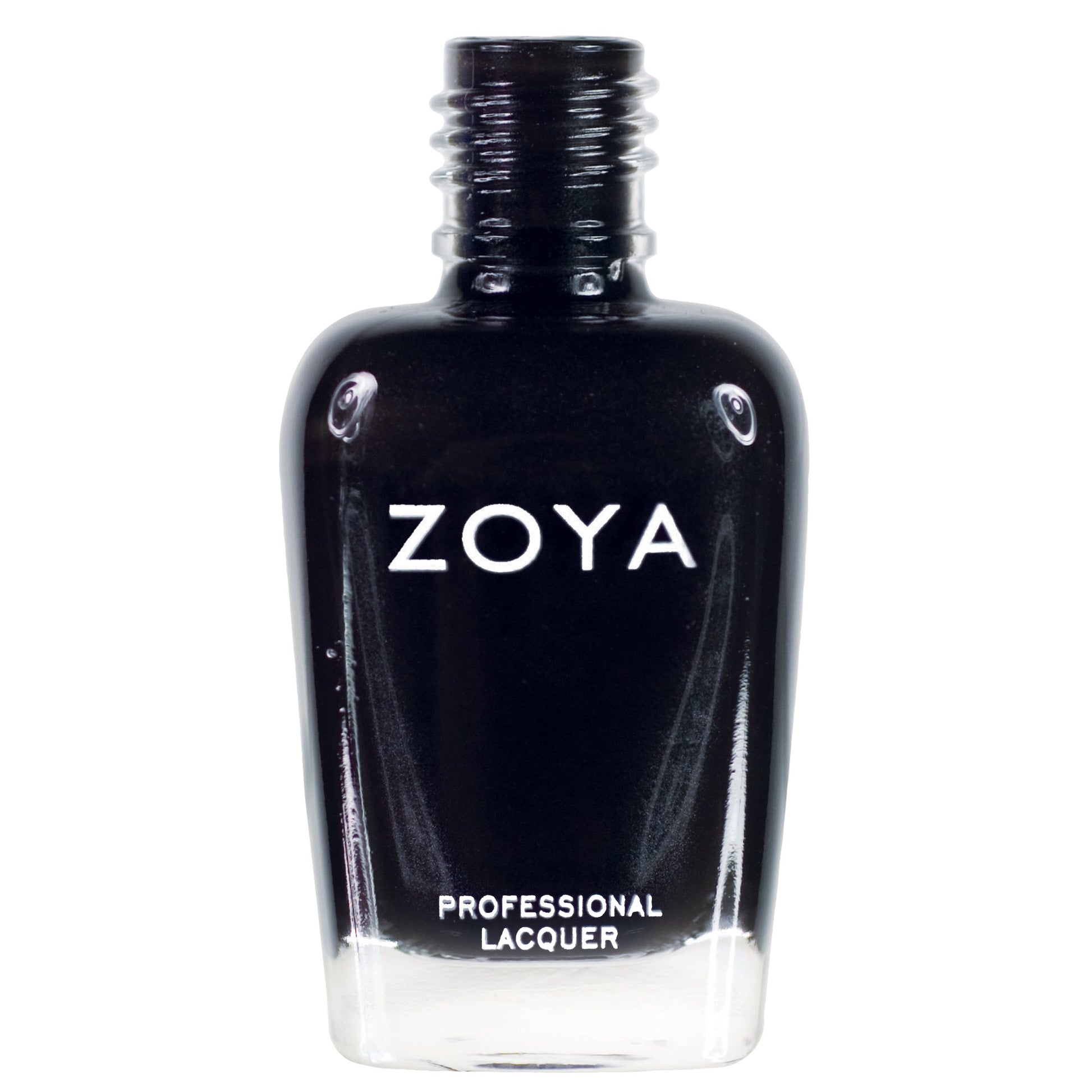 Zoya Raven nail polish bottle with dark, glossy black color and sleek packaging, showcasing the Zoya brand.