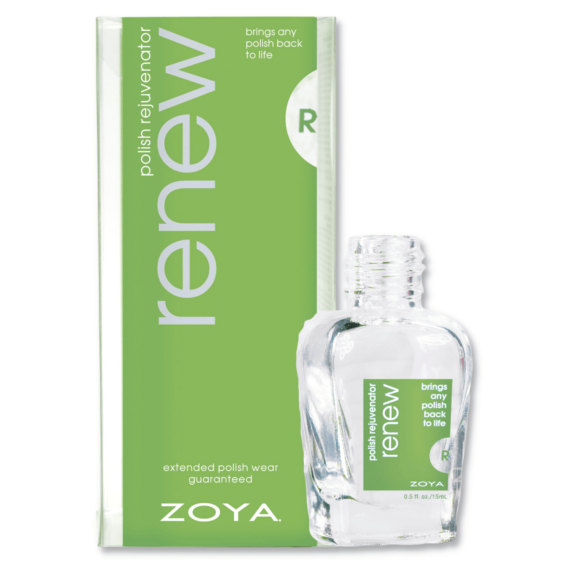 Zoya Renew nail polish thinners bottle with label, clear liquid inside, designed for restoring and thinning Zoya nail polishes.