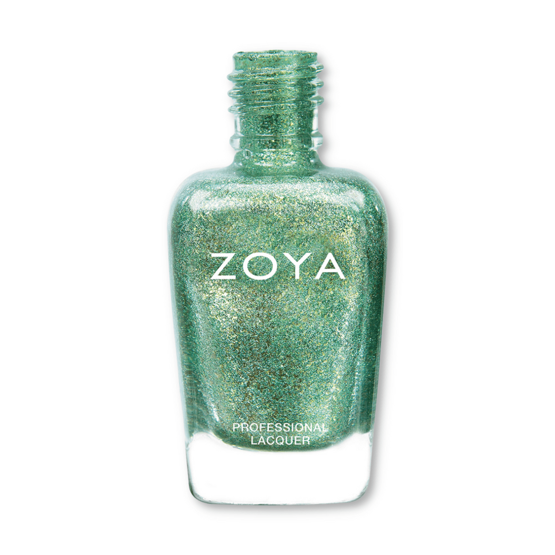 Zoya Rikki nail polish bottle with a sleek black cap and clear glass displaying vibrant nail polish color.