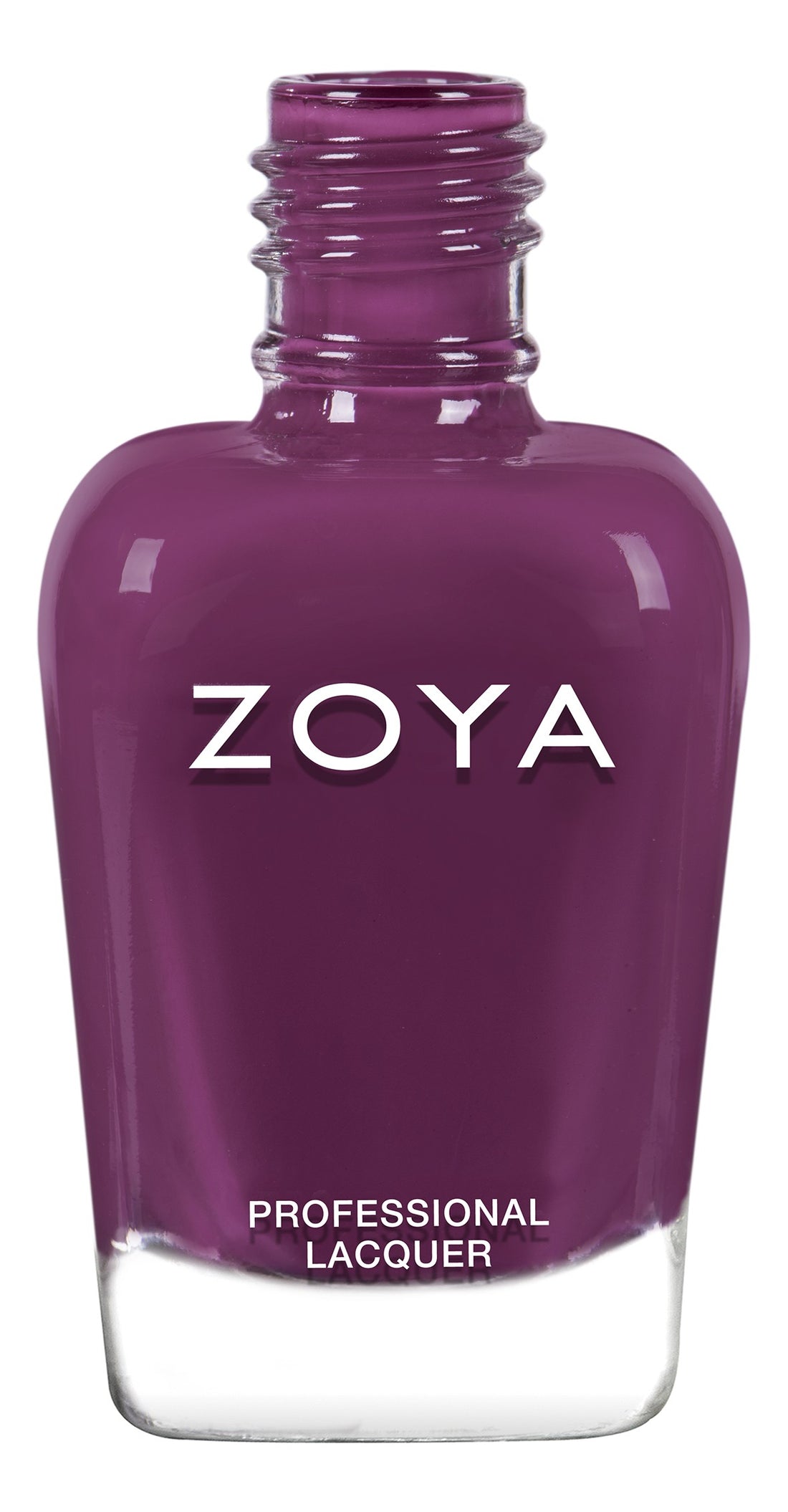 Zoya Ripley nail polish bottle with deep plum color, featuring the Zoya logo on the label.