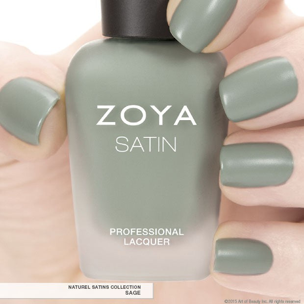 Zoya Sage nail polish bottle with a sleek design, showcasing the calming green shade of the Zoya nail polish collection.