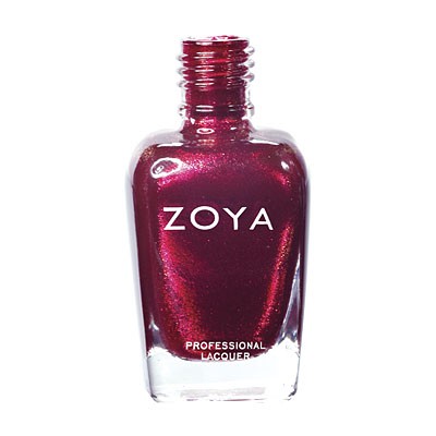 Zoya Sarah nail polish bottle with vibrant pink shade, showcasing the Zoya brand and product label.