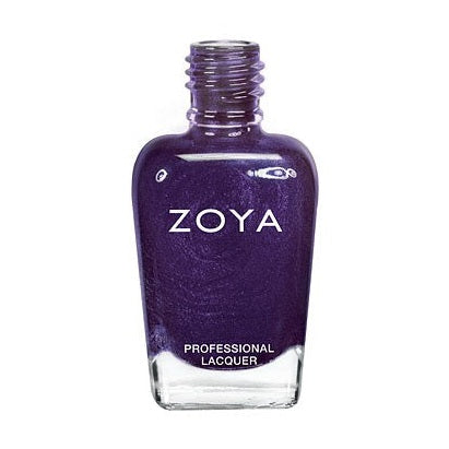 Zoya Suri nail polish bottle with deep metallic purple shade, featuring the Zoya logo on the cap.