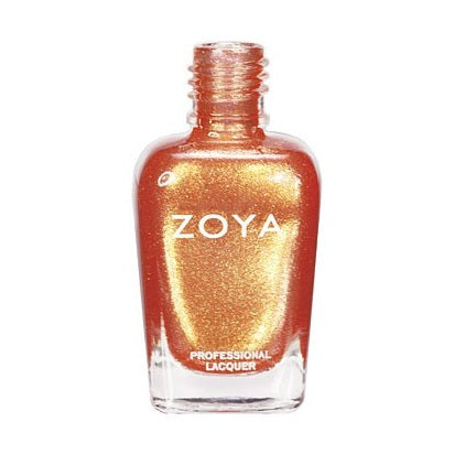 Zoya Tanzy nail polish bottle with bright orange shade in a sleek glass container, showcasing the Zoya brand and product label.