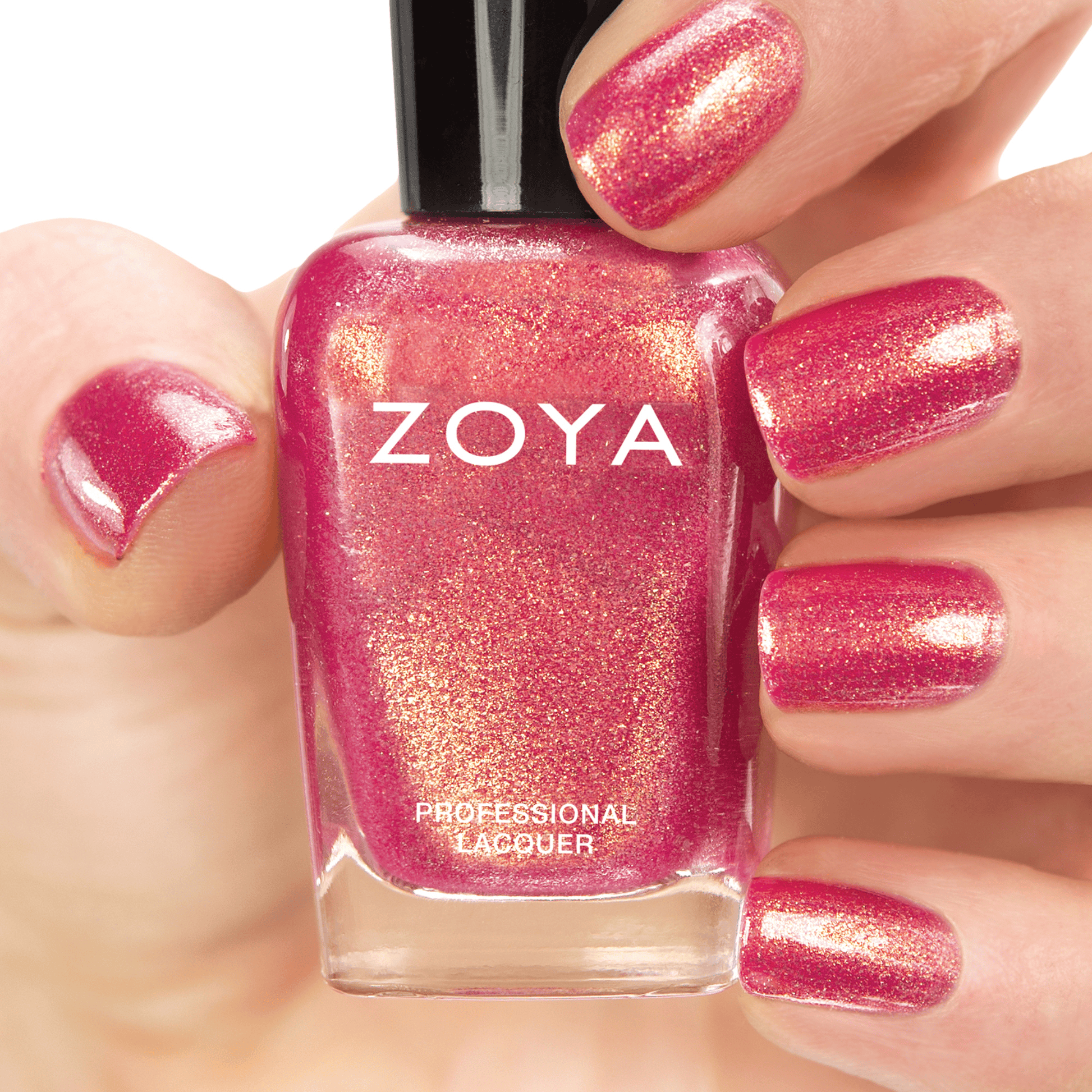 Zoya Tinsley nail polish bottle showing vibrant pink shade from Zoya nail polishes collection