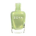 Zoya Tracie nail polish bottle with vibrant coral-orange shade, showcasing the Zoya brand on a clean white background.
