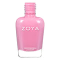 Zoya Tweedy nail polish bottle showcasing a soft, muted beige color with a sleek black cap.