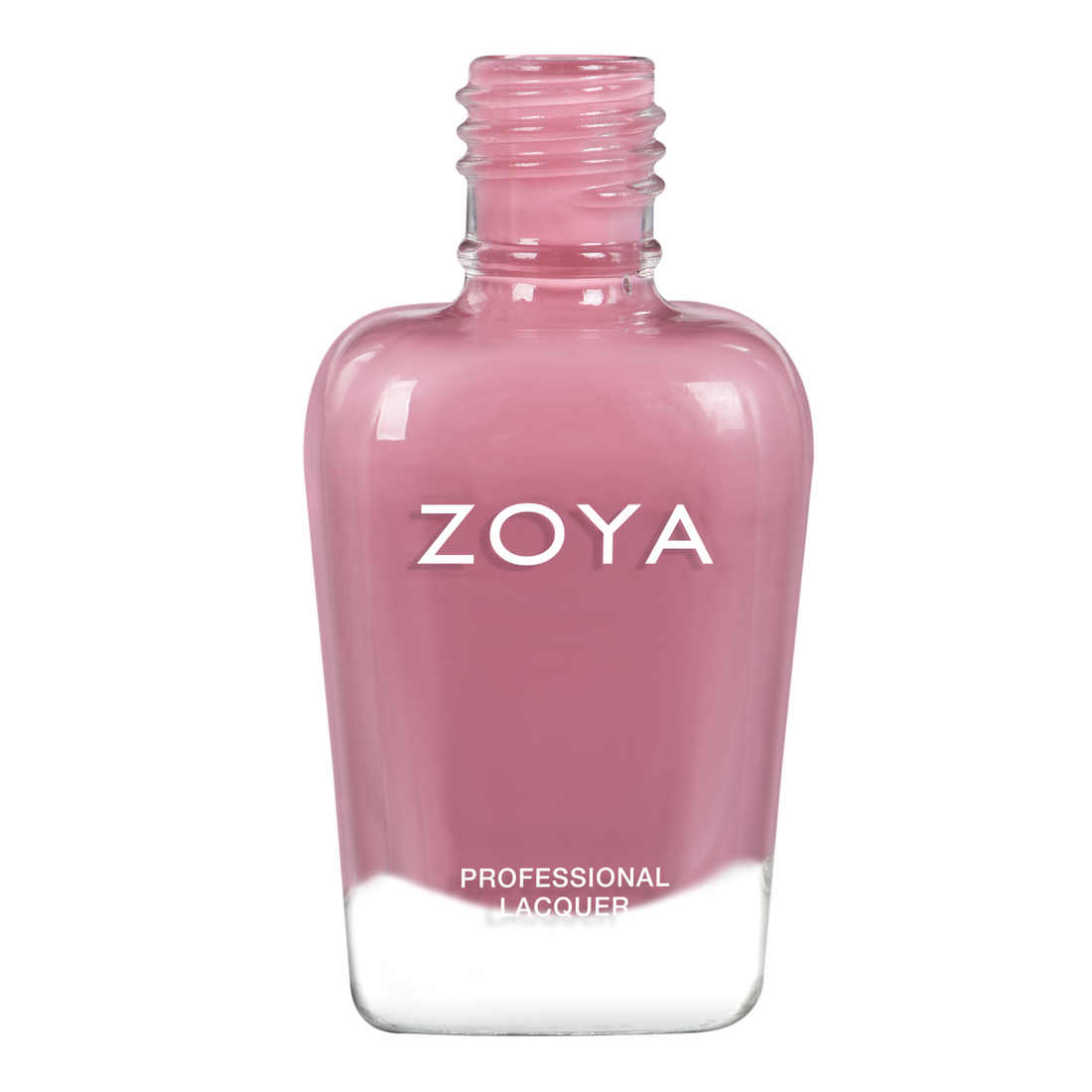 Close-up of Zoya Vivi nail polish bottle with vibrant, glossy purple nail polish on nails.
