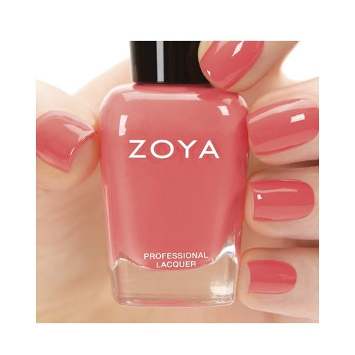 Zoya Wendy nail polish bottle with light pink polish and clear cap, showcasing the Zoya brand and product label.